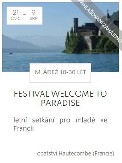 4. - 9. 8. 2024 Festival Welcome to Paradise  pro mládež 18-30 let